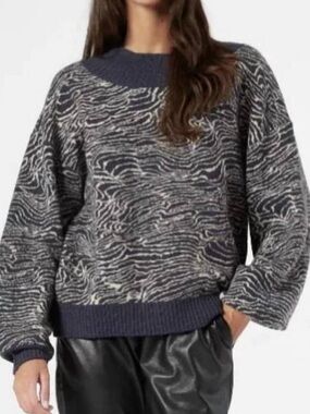 Joie Passon Graphite Warm Sand Wool Blend Crewneck Wide Arm Sweater Sz M NWT
